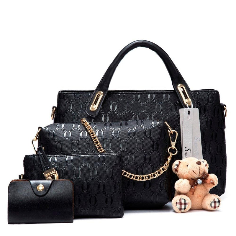Kit Conjunto com 4 Bolsas Femininas 2022 Luxury De Couro Com Carteira