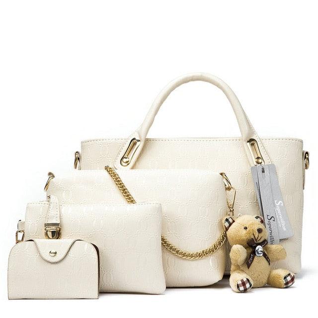 Kit Conjunto com 4 Bolsas Femininas 2022 Luxury De Couro Com Carteira