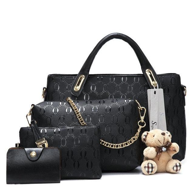 Kit Conjunto com 4 Bolsas Femininas 2022 Luxury De Couro Com Carteira