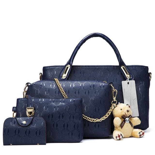 Kit Conjunto com 4 Bolsas Femininas 2022 Luxury De Couro Com Carteira