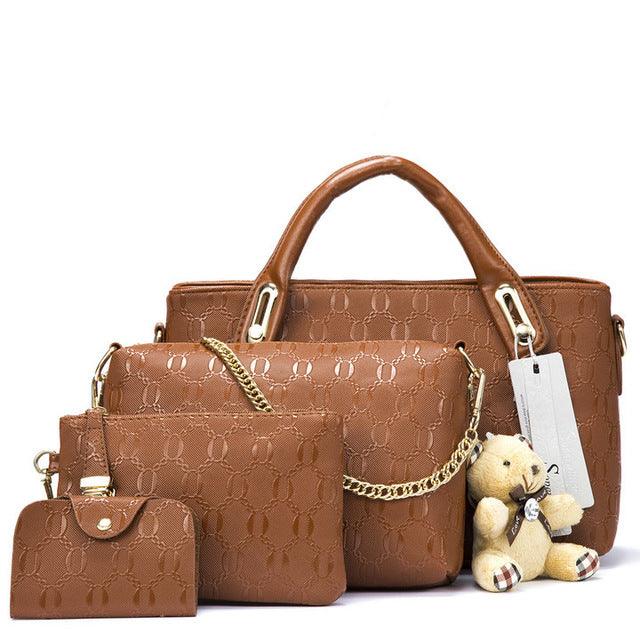 Kit Conjunto com 4 Bolsas Femininas 2022 Luxury De Couro Com Carteira