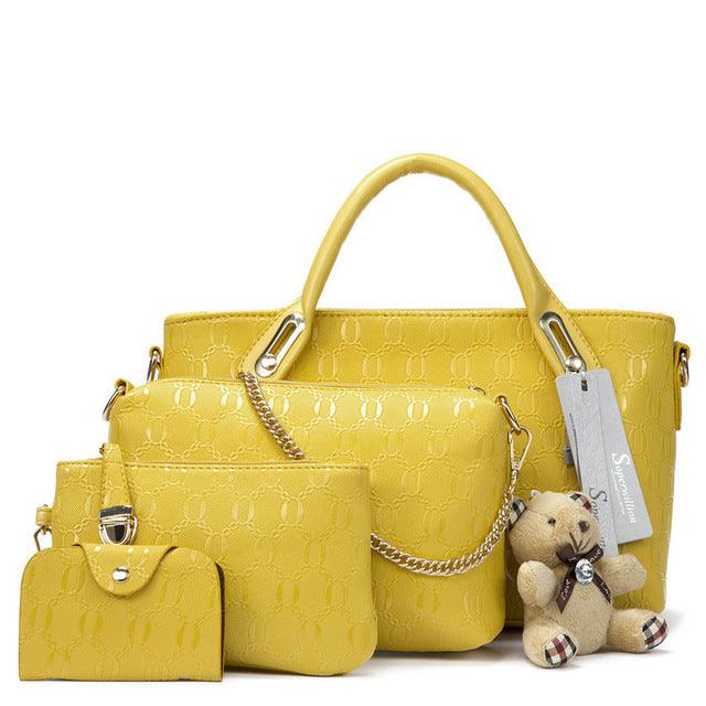 Kit Conjunto com 4 Bolsas Femininas 2022 Luxury De Couro Com Carteira