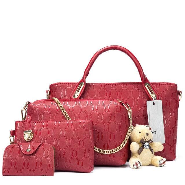 Kit Conjunto com 4 Bolsas Femininas 2022 Luxury De Couro Com Carteira